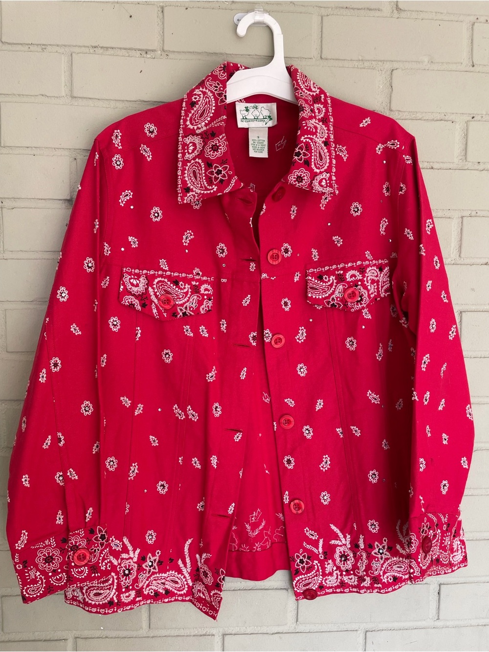 Quacker Factory Red Paisley Button-Front Jean Jacket